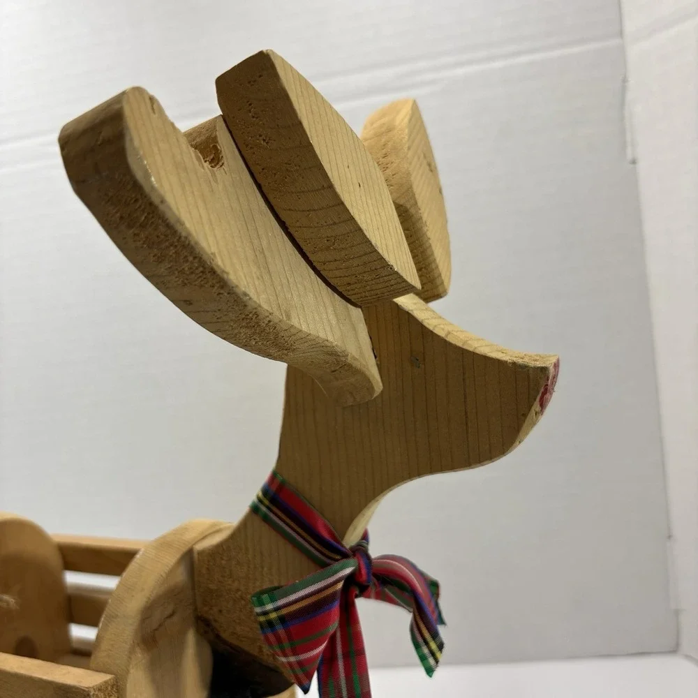 Vintage Handmade Wooden Storage Reindeer Figurine 1989 Christmas Country 14in